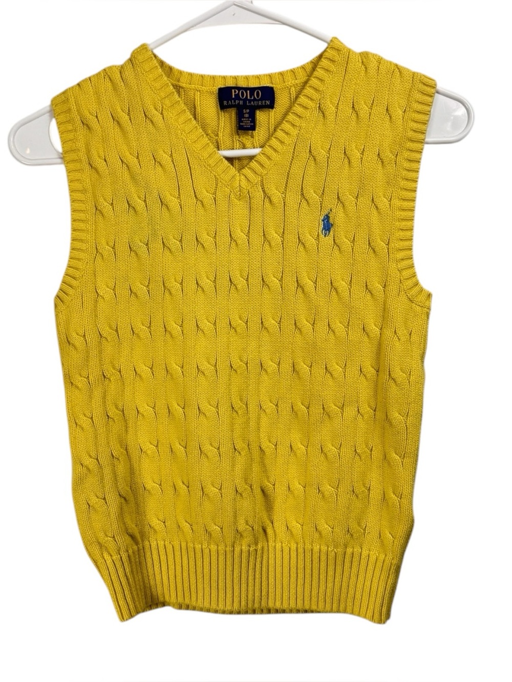 Polo Ralph Lauren Cable Knit Vest Youth Boys Small 8 Yellow Preppy Golf Logo